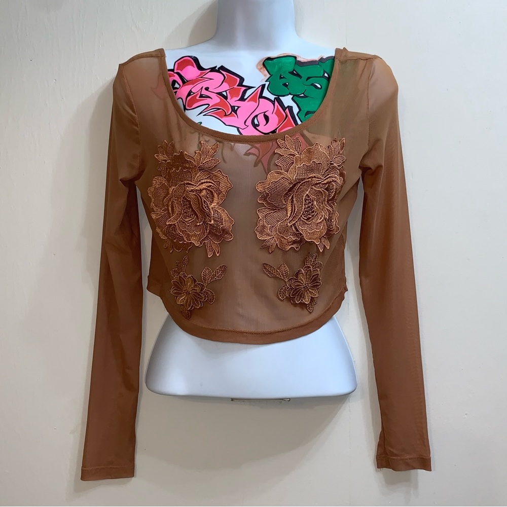 Size Small Embroidered Sheer Tic:Toc Crop Top